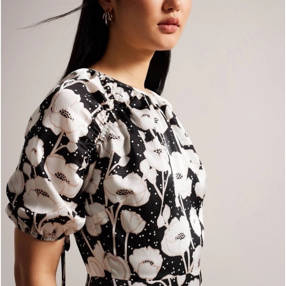 Ted Baker Black Abriee Puff Sleeve Midi Dress - Picture 7 of 16